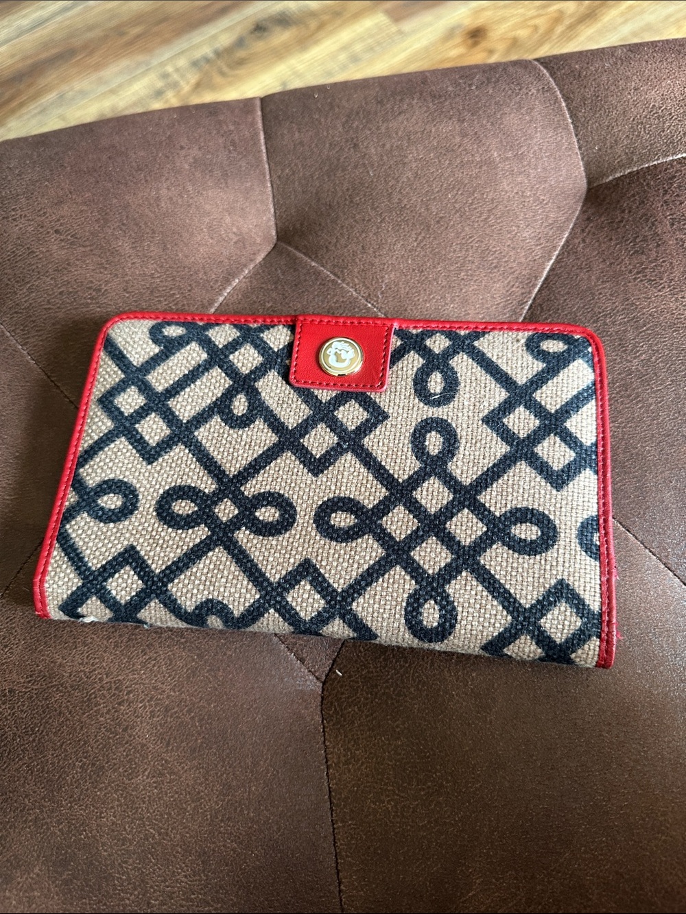 Spartina 449 Beige and Black Patterned Wallet with Red Trim